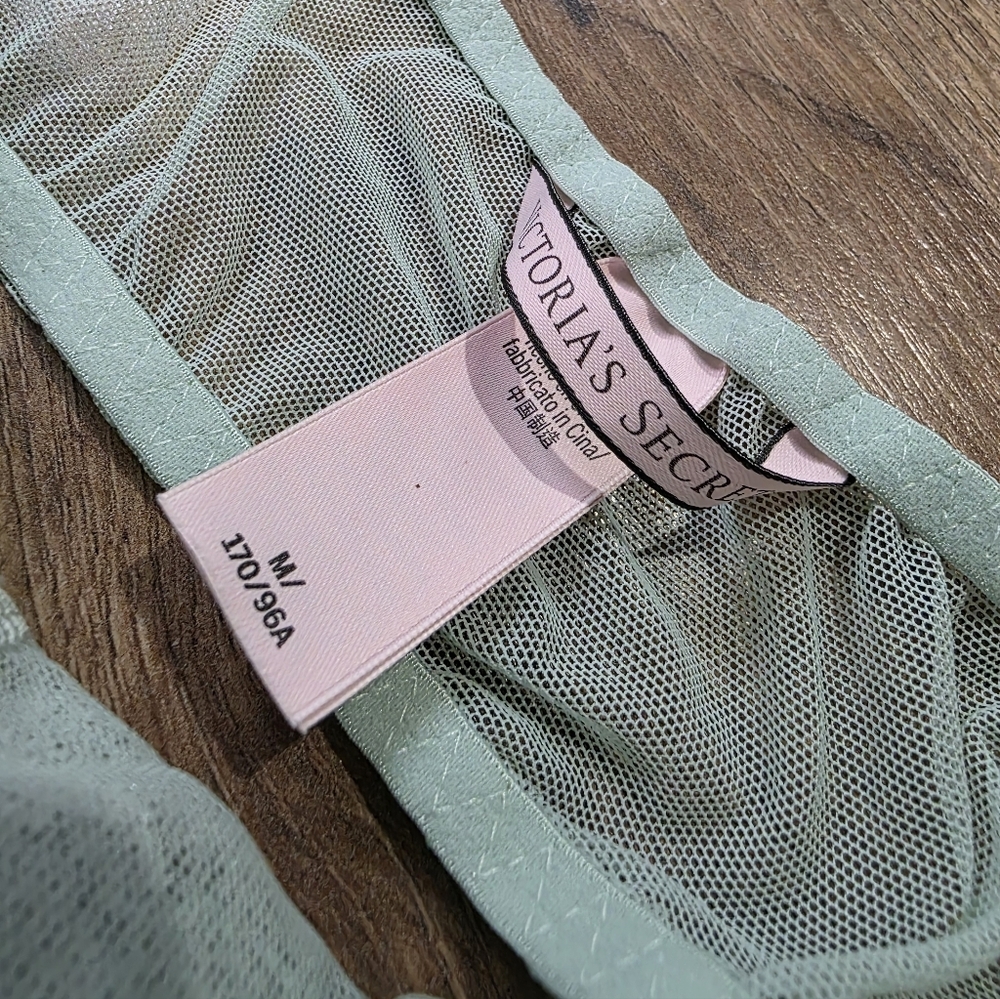 Victoria's Secret Women's Mint Blue Silver Floral Lace Babydoll Lingerie Size M - Picture 8 of 11